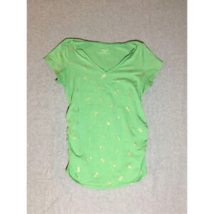 Womens Motherhood Shirt Size Medium Maternity Green Pineapple Gold Cotton Blend